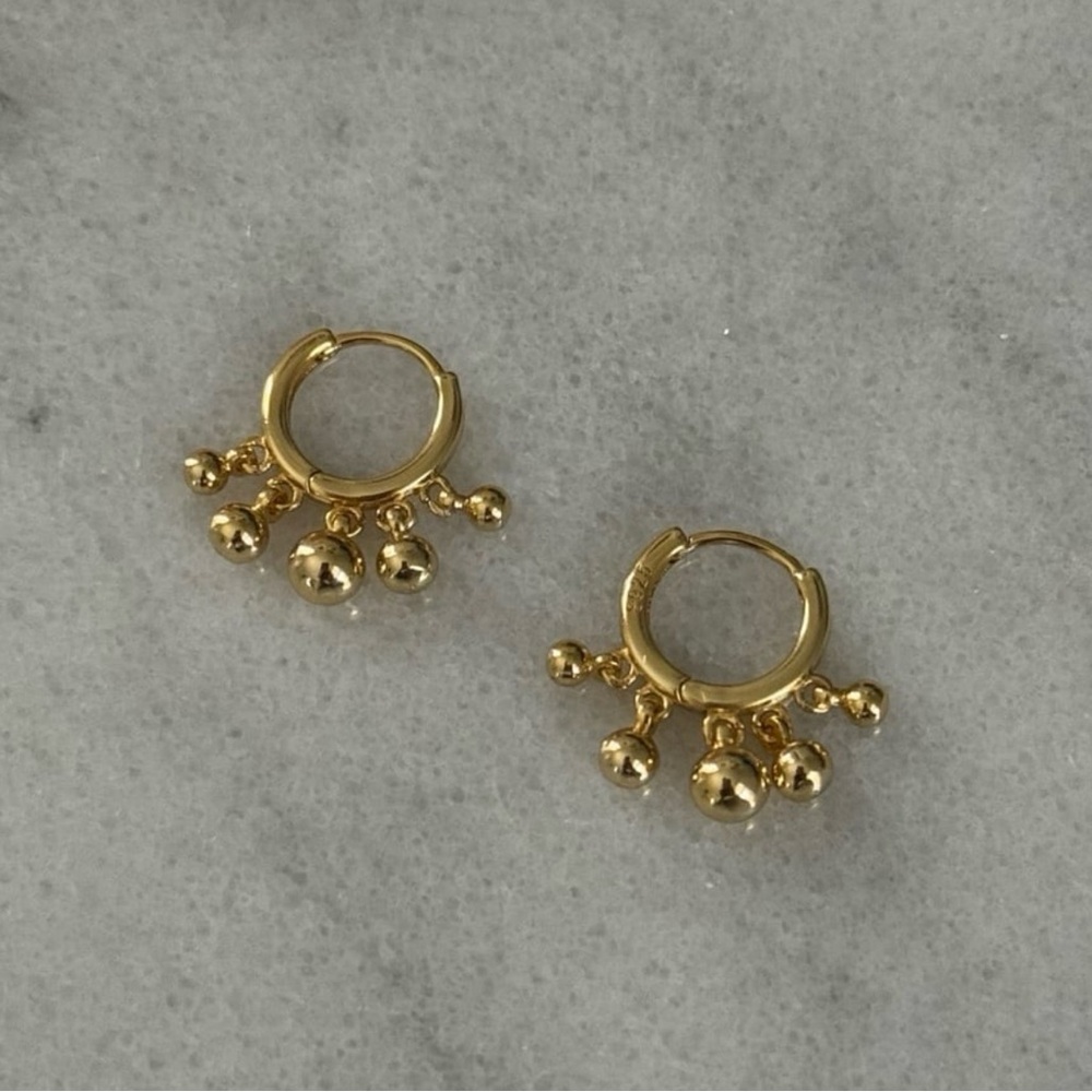 Gold Beaded Tassel Fringe Hoop Earrings Brand New